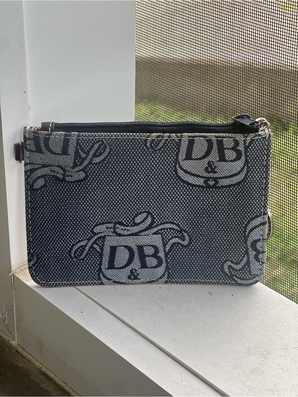 Dooney & Bourke Mini Wallet Zip Pouch Coim Purse - Navy Blue & Grey